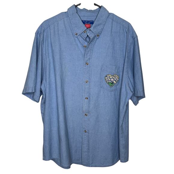 Vintage Puritan Mens Peacock Embroidered Short Sleeve Shirt Size: XL - Picture 1 of 4